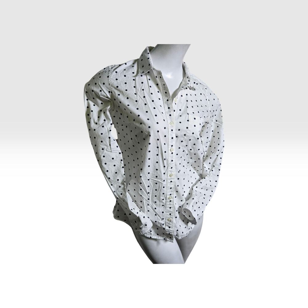 Gap Womens M White Black Polka Dot Button Up Shirt 100% Cotton Long Sleeve